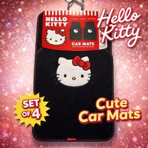 Hello Kitty 4-Piece Car Floor Mat Set – Black & Red | Universal Fit